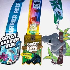 Virtual Run Australia Challenge Running Race Medal Koala Great Barrier Reef X3